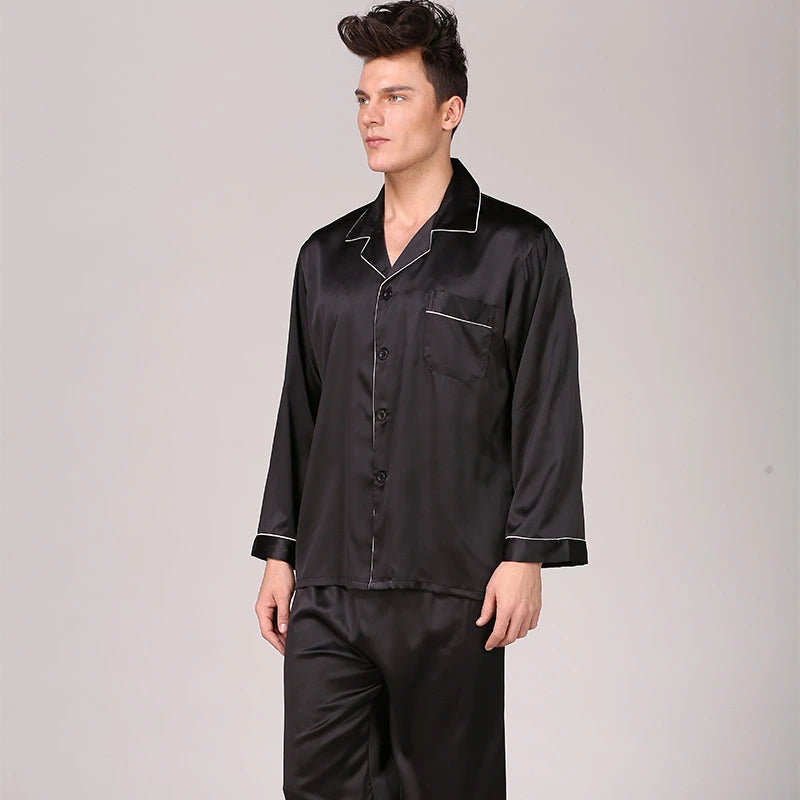 Men's Long Sleeve Silk Pyjama Sleepwear Set