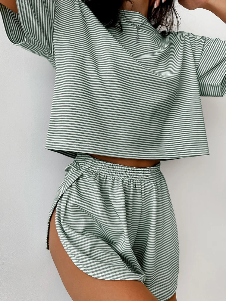 Striped Two-Piece Cotton Shorty Pyjamas