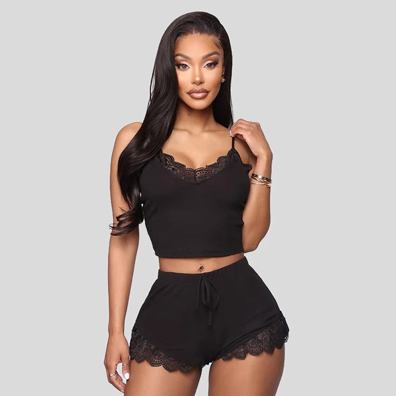 Women's Lace Satin Pyjama Set