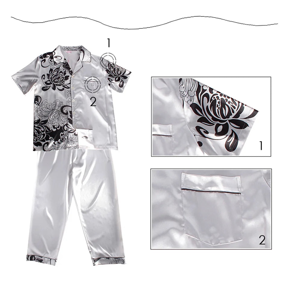 Men's Satin Like Rose Pyjama Set