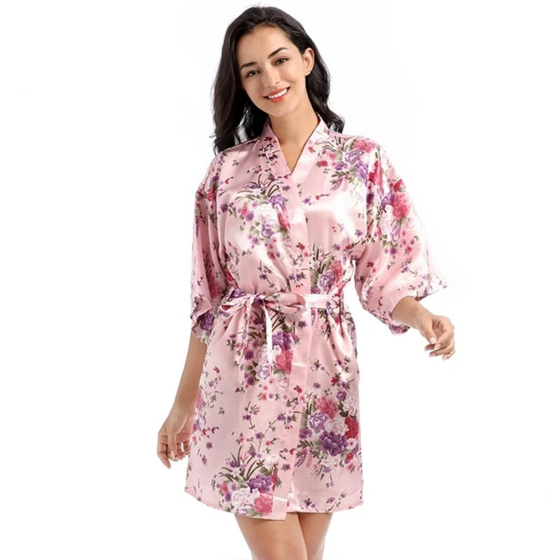 Women's Satin Floral Short Robe