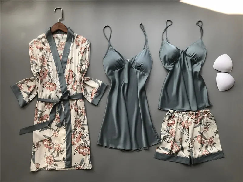 Women's Floral Silk Pyjama Shorts Set