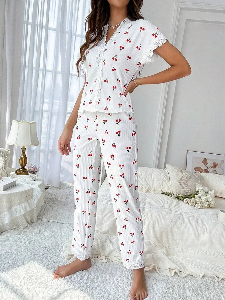 Women's Lace Trim Pyjama Set
