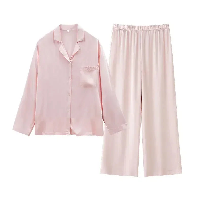 Women's Cotton Satin Embroidery Pyjama Set
