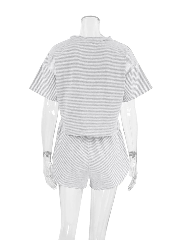 Striped Two-Piece Cotton Shorty Pyjamas
