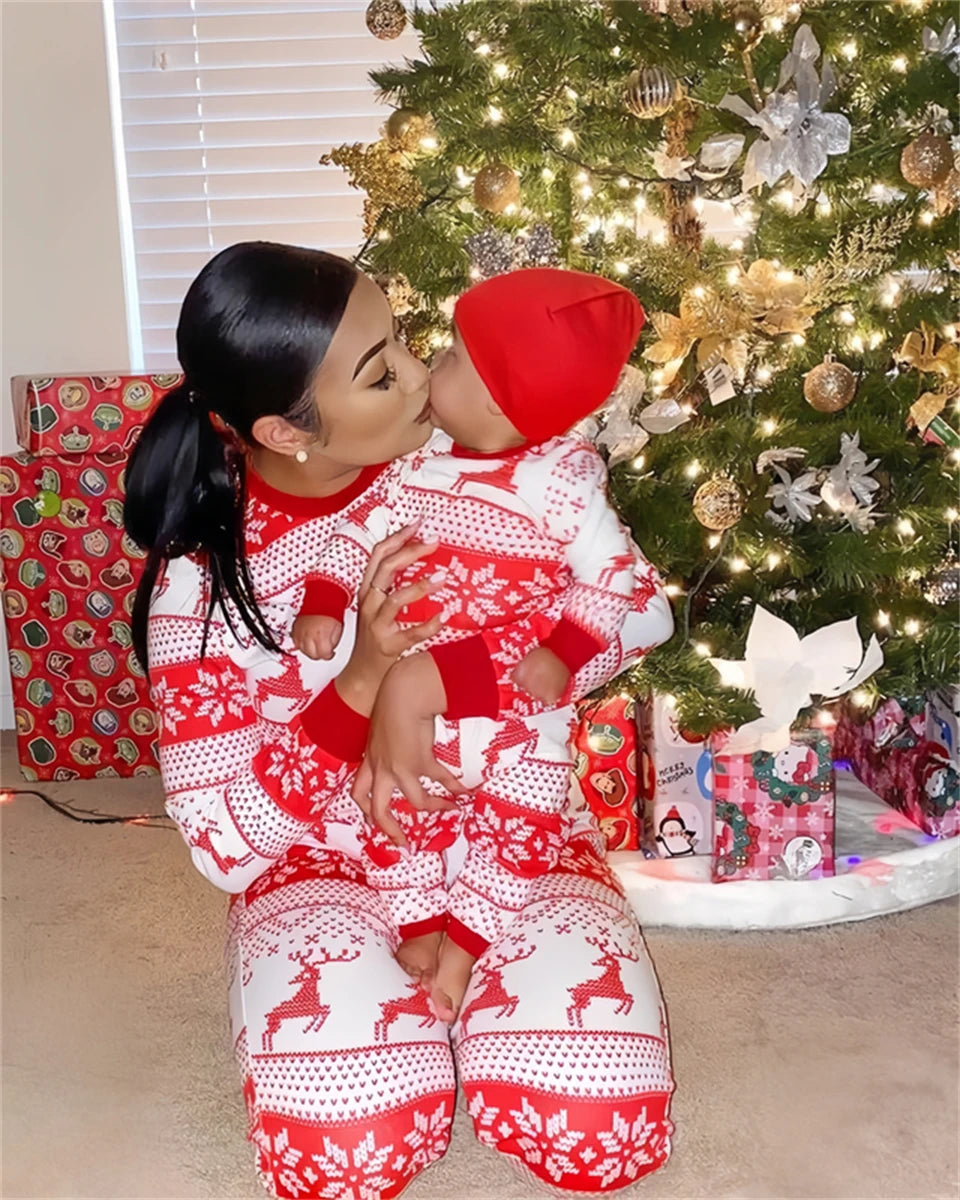 Red Retro Print Christmas Pyjamas Set
