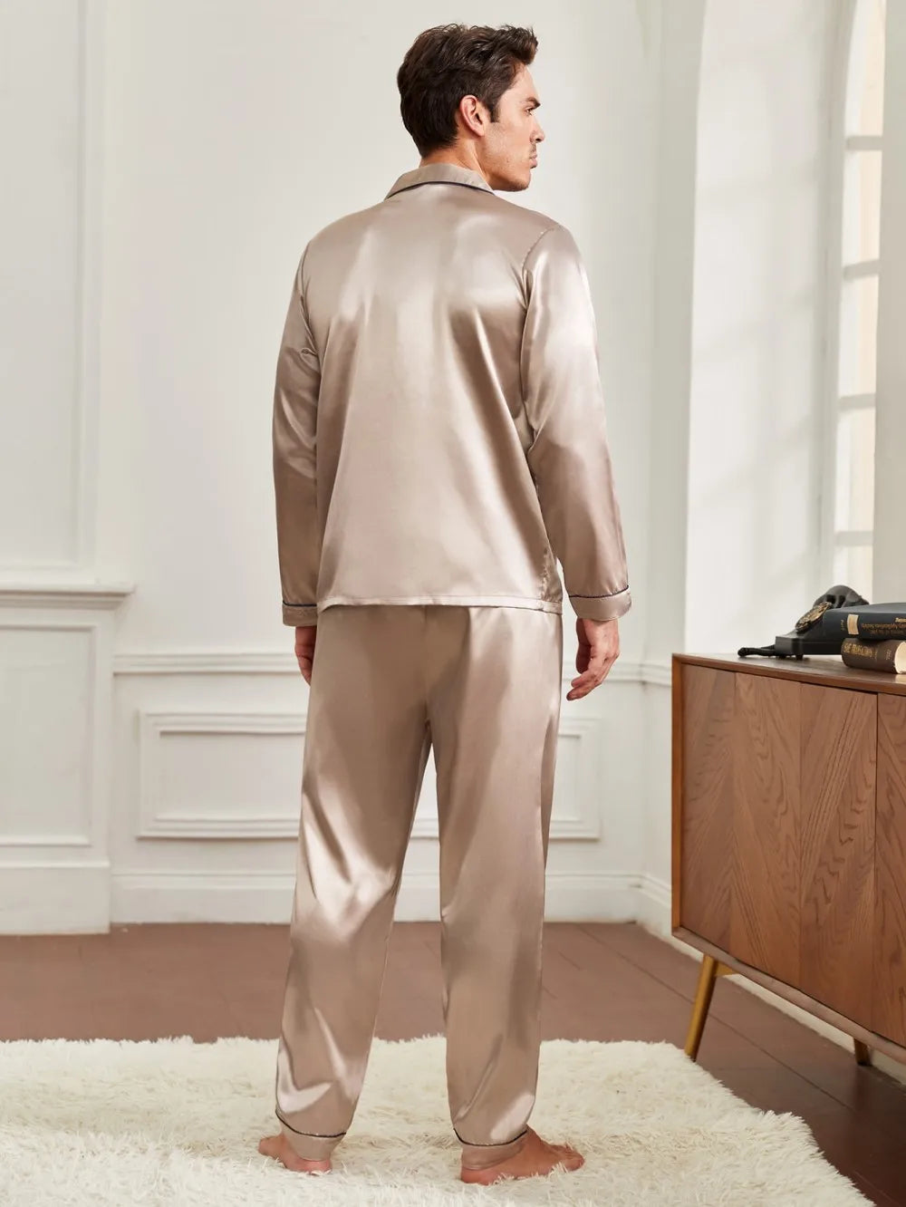 Men's Button Up Silk Pyjamas Set