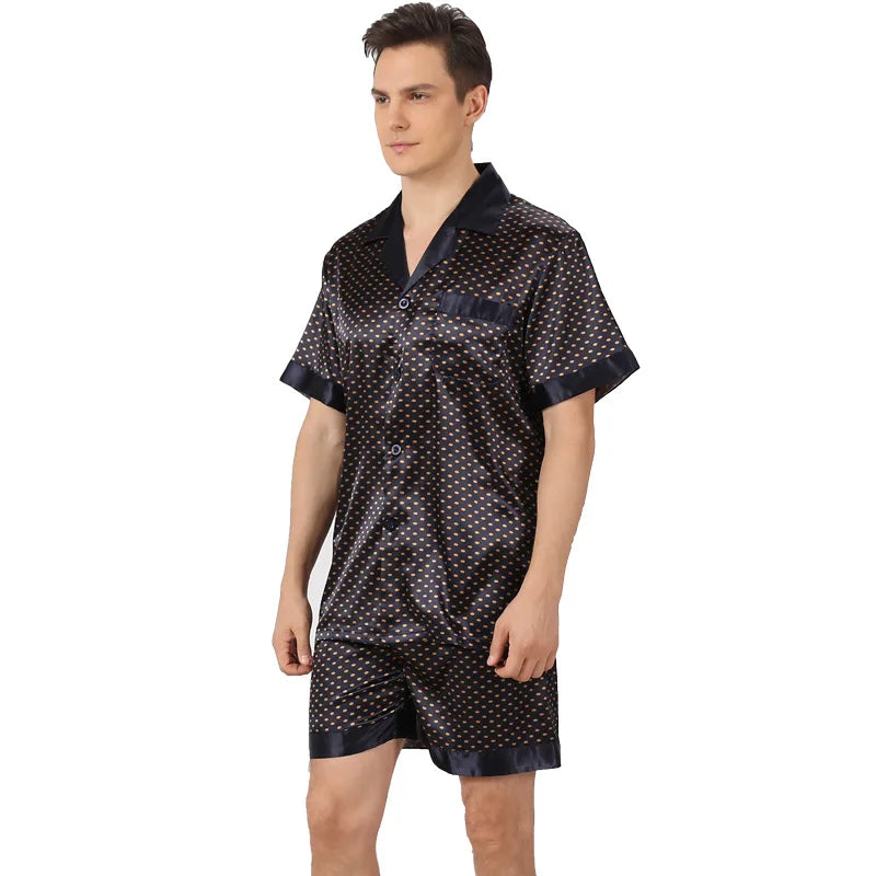 Men's Black Patterned Shorts Pyjama Set