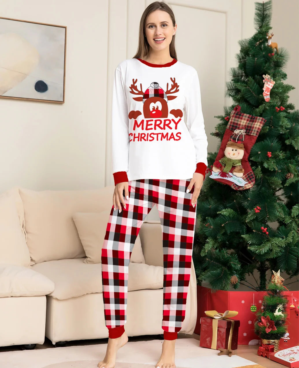 Reindeer Plaid Christmas Pyjamas Set