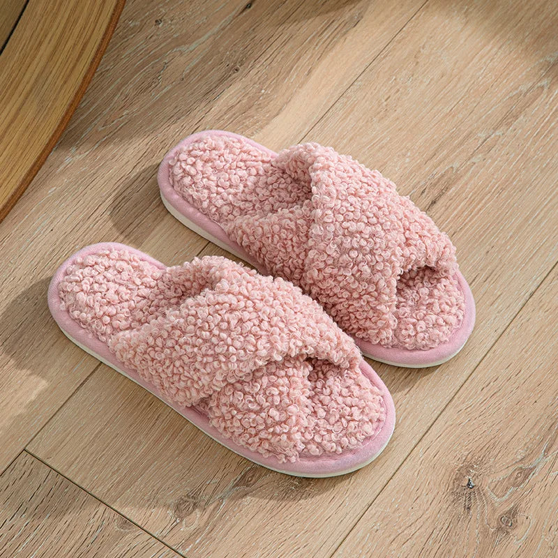Cosy Women's Cross Strap Fuzzy Slippers