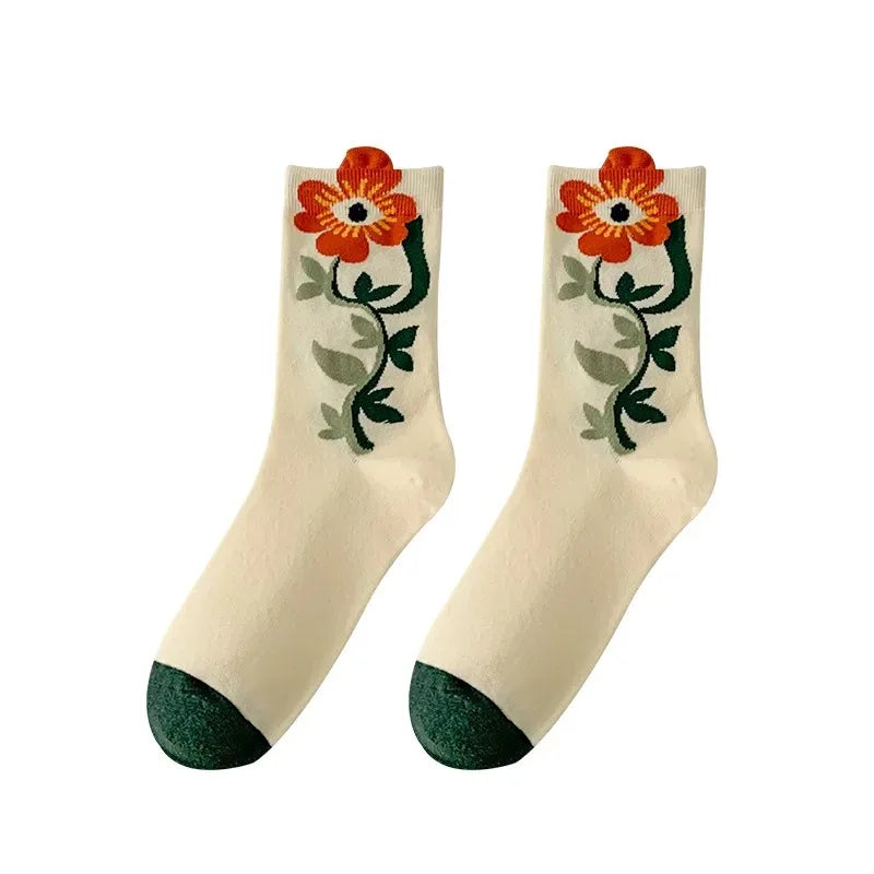 Women's Retro Green Flower Socks