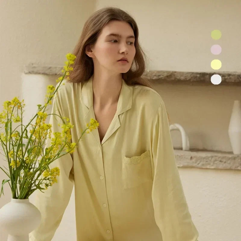 Women's Cotton Satin Embroidery Pyjama Set