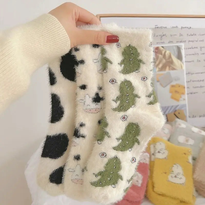 Women's Cartoon Print Fluffy Socks