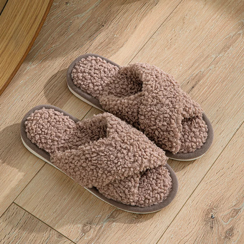 Cosy Women's Cross Strap Fuzzy Slippers