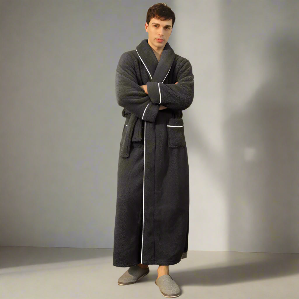 Men's Black Fluffy Dressing Gown