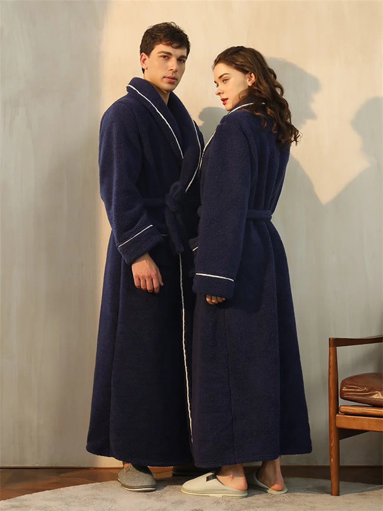 Women's Navy Fluffy Dressing Gown