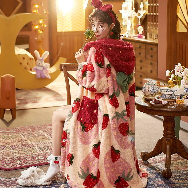 Sweet Strawberry Hooded Pyjama Jacket