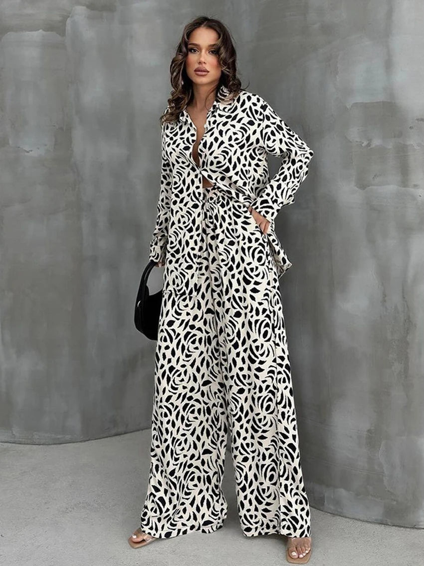 Women's Black & White Spot Pyjama Set