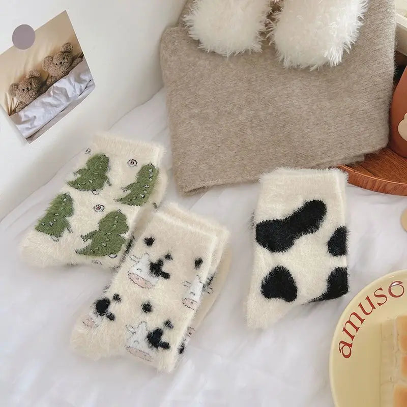 Women's Cartoon Print Fluffy Socks
