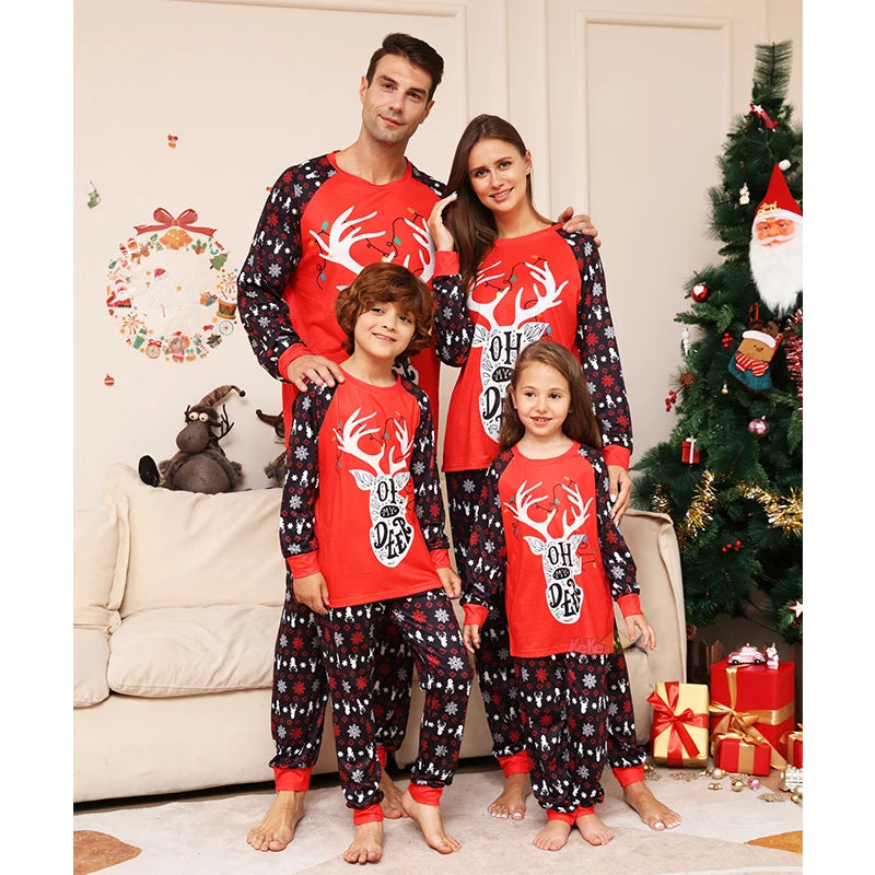 Family Red Antlers Matching Pyjamas Set