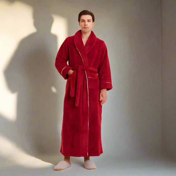 Men's Red Fluffy Dressing Gown