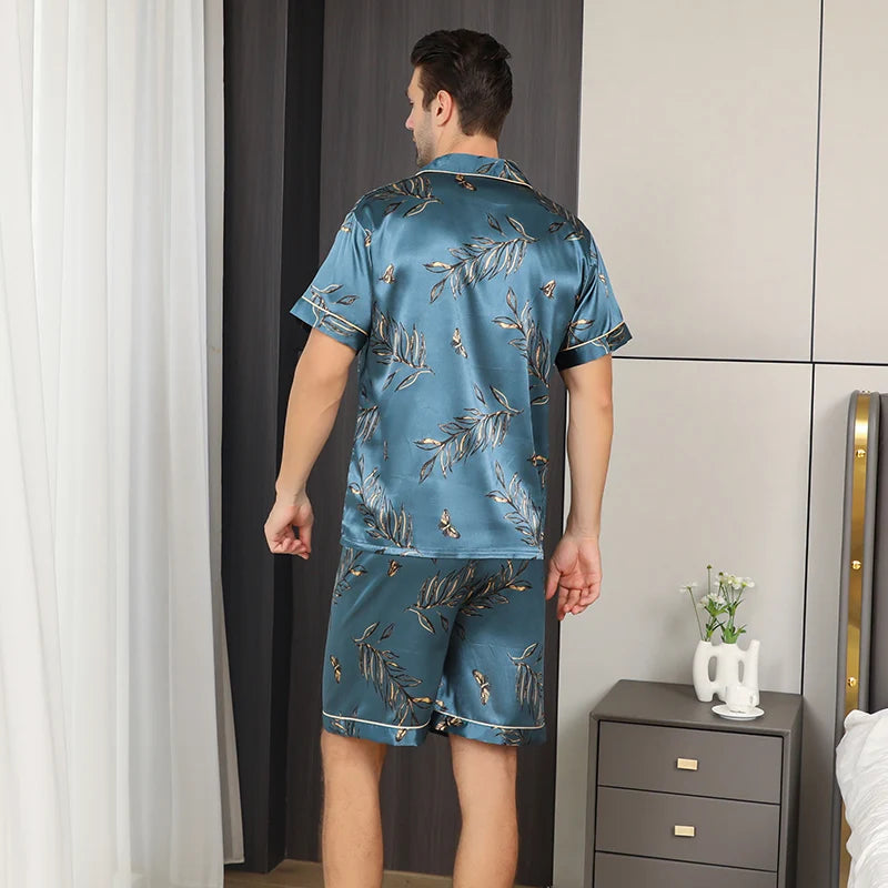 Men's Blue Silky Pyjama Set
