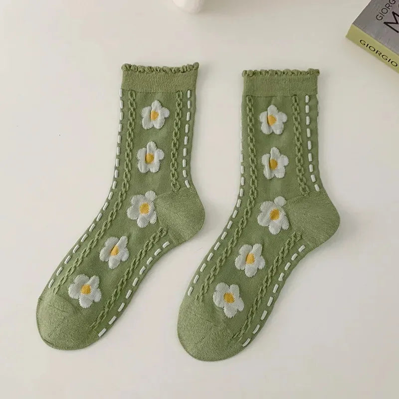 Women's Retro Green Flower Socks