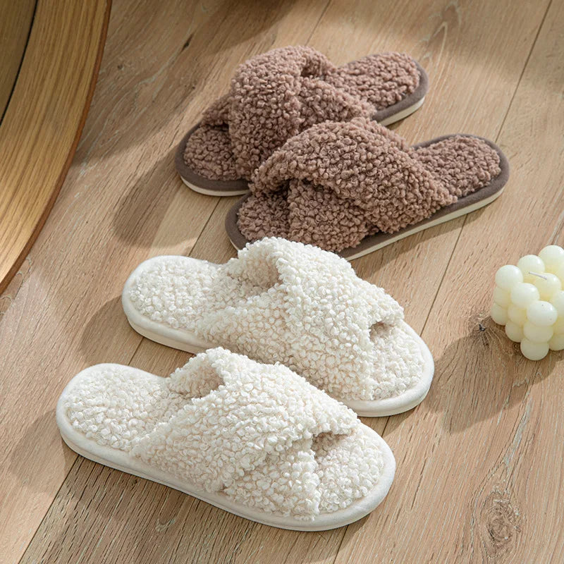 Cosy Women's Cross Strap Fuzzy Slippers