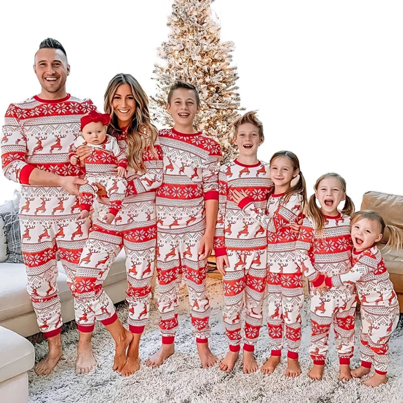 Red Retro Print Christmas Pyjamas Set
