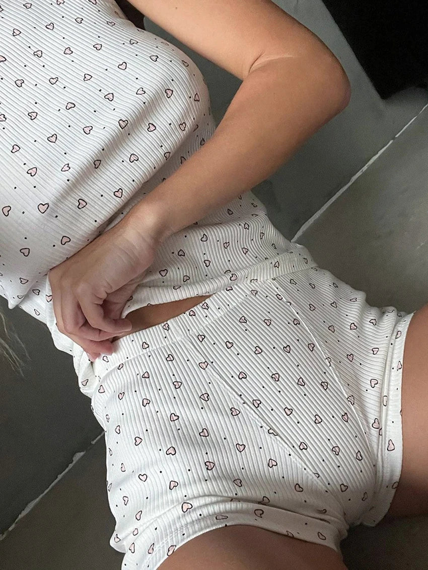 Women's White Hearts Pyjama Set