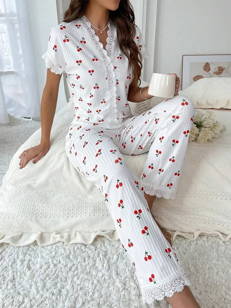 Women's Lace Trim Pyjama Set