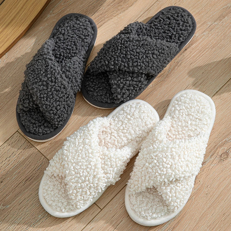 Cosy Women's Cross Strap Fuzzy Slippers