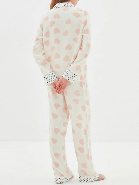 Women's Heart Print Button-Up Pyjama Set