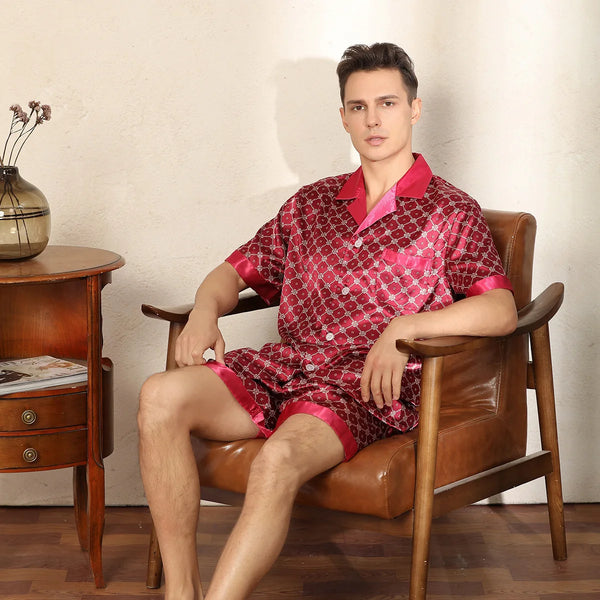 Men's Deep Red Satin Silk Pyjama Set