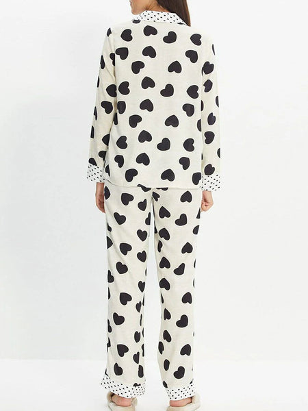 Women's Heart Print Button-Up Pyjama Set